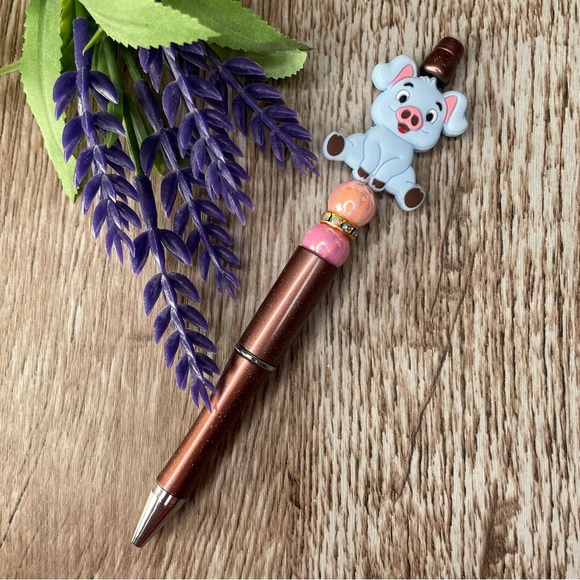 Writing Pen Frog Pig Artisan Beaded Silicone Gift Custom Handcrafted Office - Picture 6 of 6